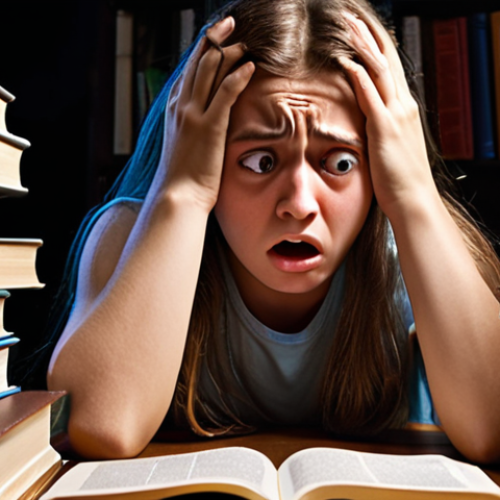 **Image Prompt:** Stressed high school student overwhelmed by books and exams, feeling pressure from family and school. Depict a student studying late at night, surrounded by textbooks, with worried facial expressions.