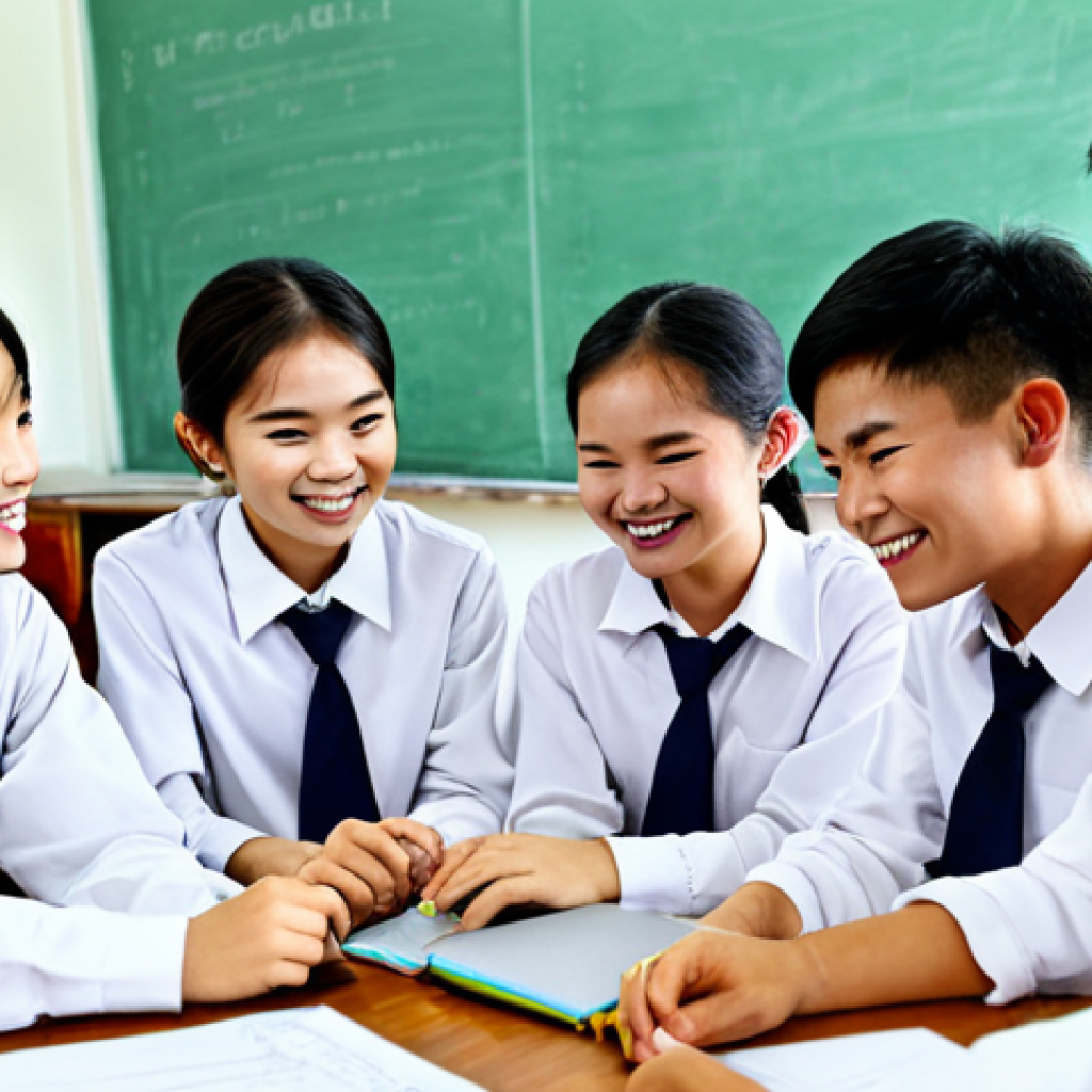 **
"A bright and cheerful scene of a group of high school students in Hanoi, Vietnam, collaborating on a science project in a modern classroom. They are fully clothed in school uniforms, appropriate attire, safe for work, showcasing teamwork and enthusiasm. Perfect anatomy, natural proportions, professional photography, high quality, family-friendly."
**