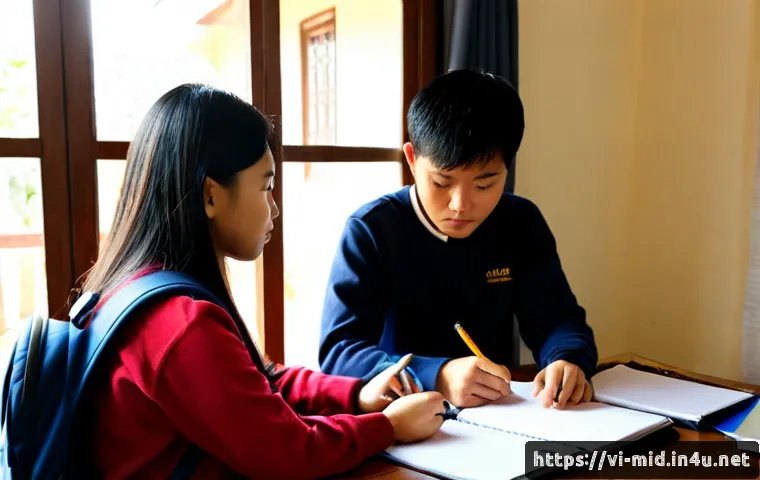 Home 17 중학교 학부모 설명회 준비 - Photorealistic Vietnamese middle school parent orientation preparation, a Vietnamese mother and fath...